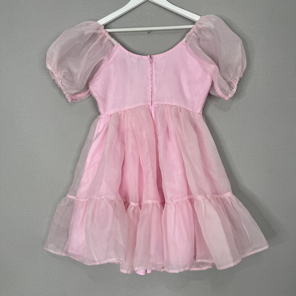 Sweet Society Hot Topic Dress Womens M Pink Chiffon Puff Sleeve Balletcore Fairy - Picture 9 of 14